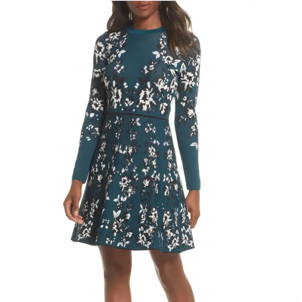 Eliza J Floral Long Sleeve Fit&Flare Sweater Dress
